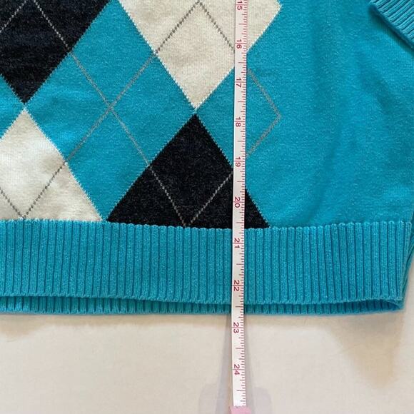 IZOD Cotton Argyle Long Sleeve V-Neck Sweater, Blue, Black, Ivory, Preppy XL - Picture 8 of 8